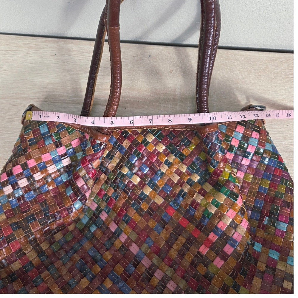 AmeriLeather Multicolor Woven Leather Tote Bag Patchwork Shoulder Purse Boho Art - Picture 9 of 16